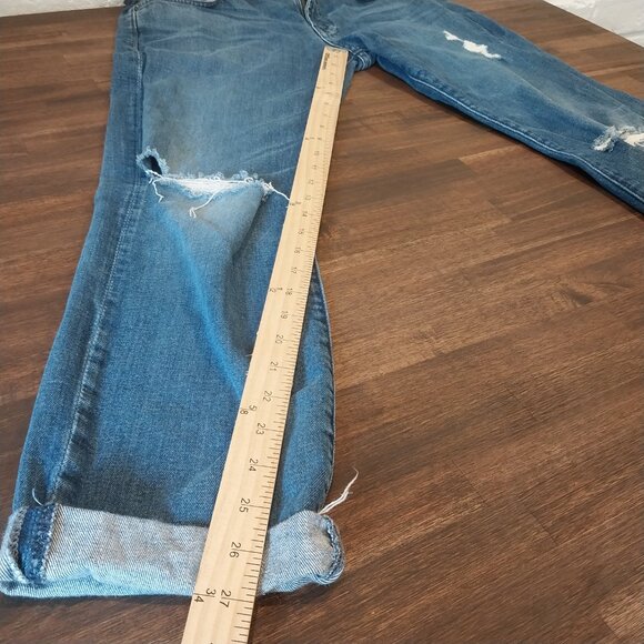 7 For All Mankind Jeans Mens 33x28 Paxtyn Blue Distressed Raw Hem Made in USA - Picture 5 of 12